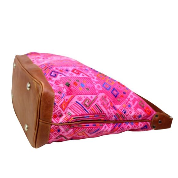 ROOMY HANDCRAFTED MULTICOLOR PINK KILIM BROWN LEATHER TRIM SHOULDER BAG HANDBAG - Picture 7 of 14